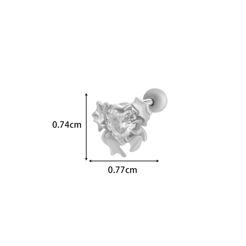 Titanium Steel Ear Studs With Copper Inlaid Zircon Angel Love Cherry Bow And Flower Pattern Electroplated For Women - Image 15