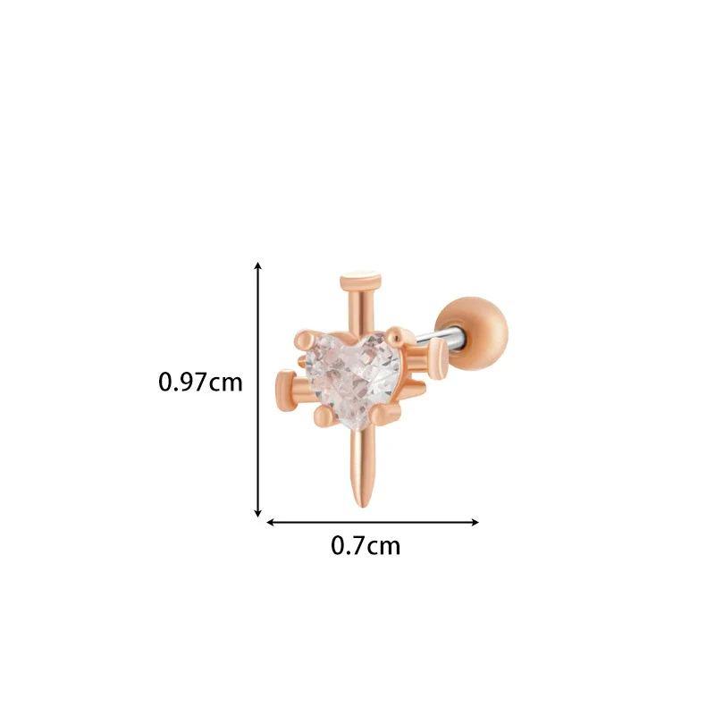 Titanium Steel Ear Studs With Copper Inlaid Zircon Angel Love Cherry Bow And Flower Pattern Electroplated For Women - Image 26
