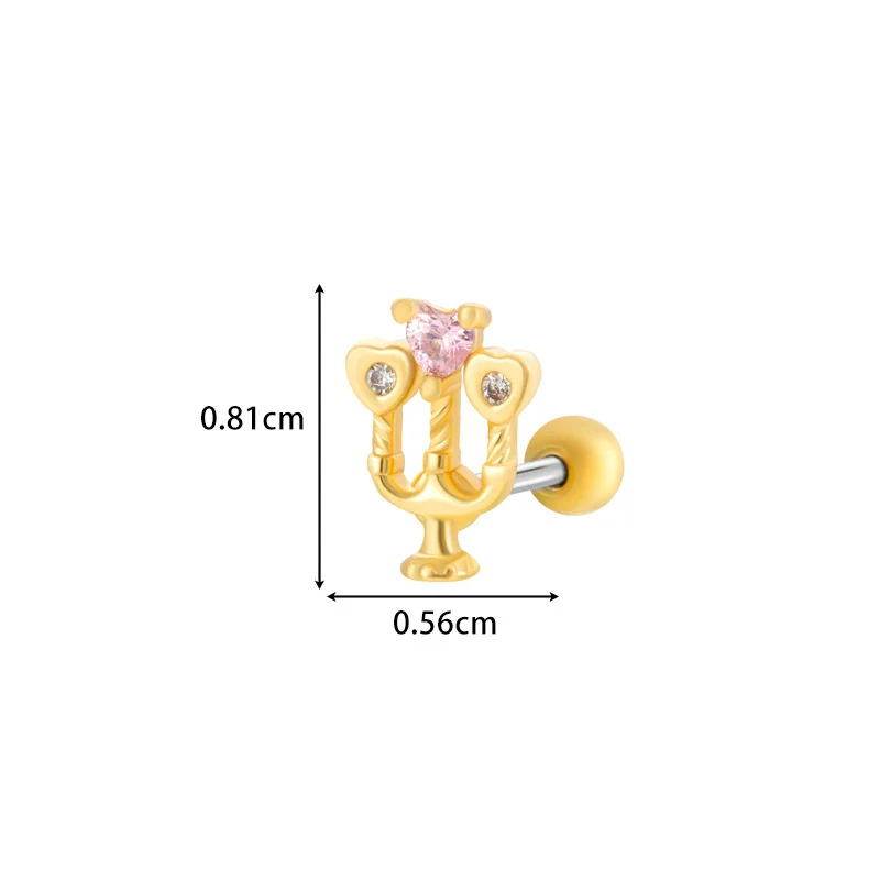 Titanium Steel Ear Studs With Copper Inlaid Zircon Angel Love Cherry Bow And Flower Pattern Electroplated For Women - Image 28
