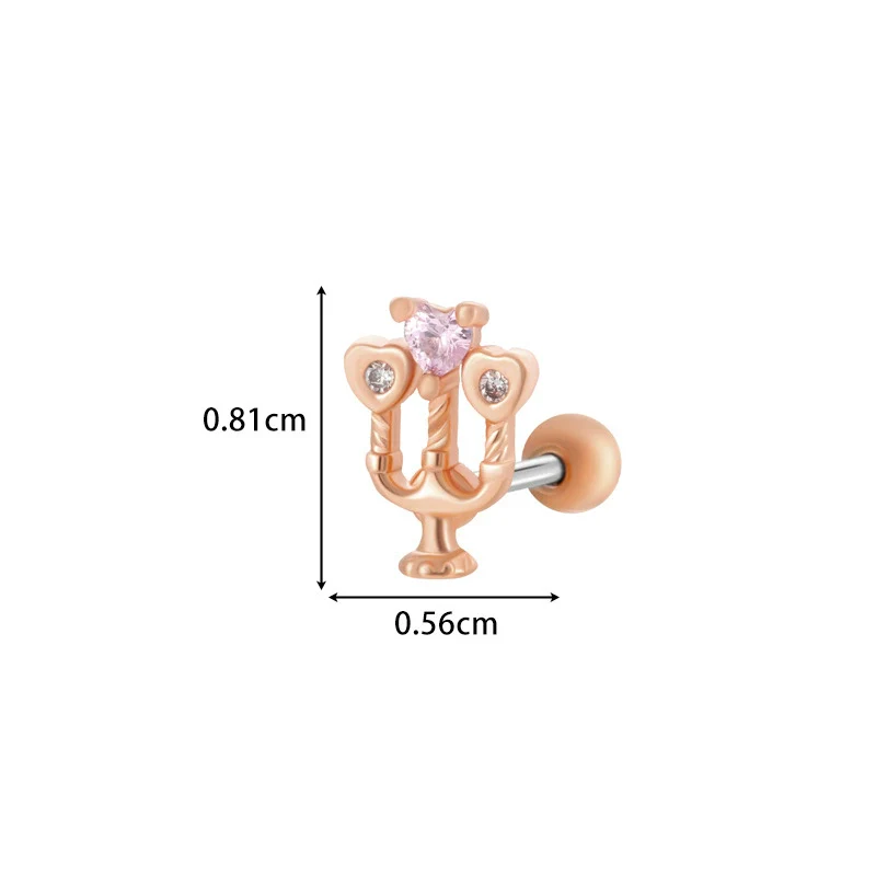 Titanium Steel Ear Studs With Copper Inlaid Zircon Angel Love Cherry Bow And Flower Pattern Electroplated For Women - Image 29