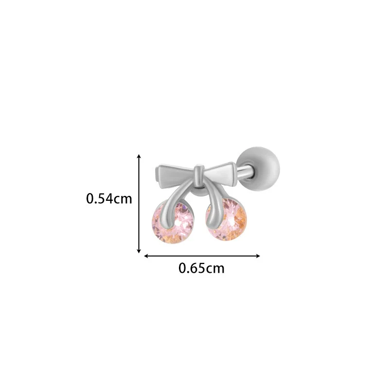 Titanium Steel Ear Studs With Copper Inlaid Zircon Angel Love Cherry Bow And Flower Pattern Electroplated For Women - Image 6