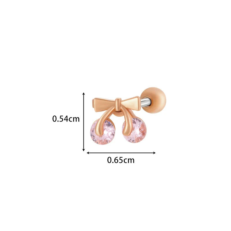 Titanium Steel Ear Studs With Copper Inlaid Zircon Angel Love Cherry Bow And Flower Pattern Electroplated For Women - Image 8