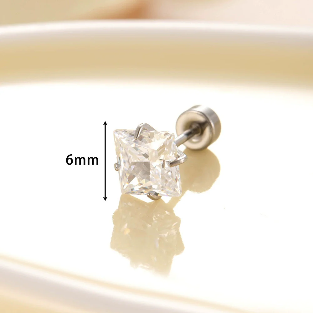 Titanium Steel Earrings With Square Zircon Inlaid Geometric Sweet Girly Style - Image 5