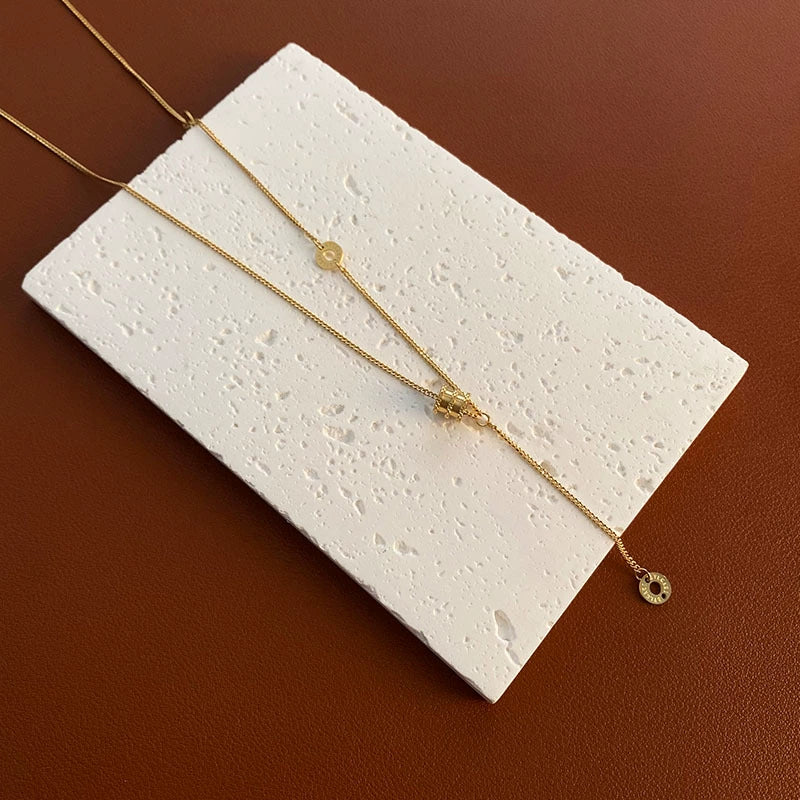 Titanium Steel Elegant Circle Tassel Clavicle Chain Necklace With Electroplating And Geometric Design For Women - Image 6