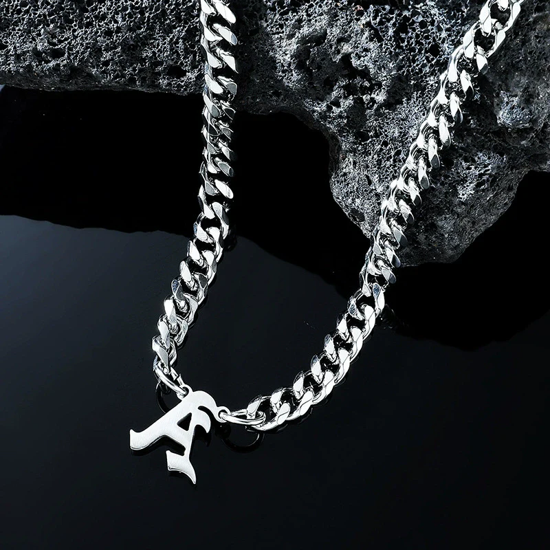 Titanium Steel English Alphabet Pendant Necklace With Cuban Chain Electroplating Hip Hop Fashion Style