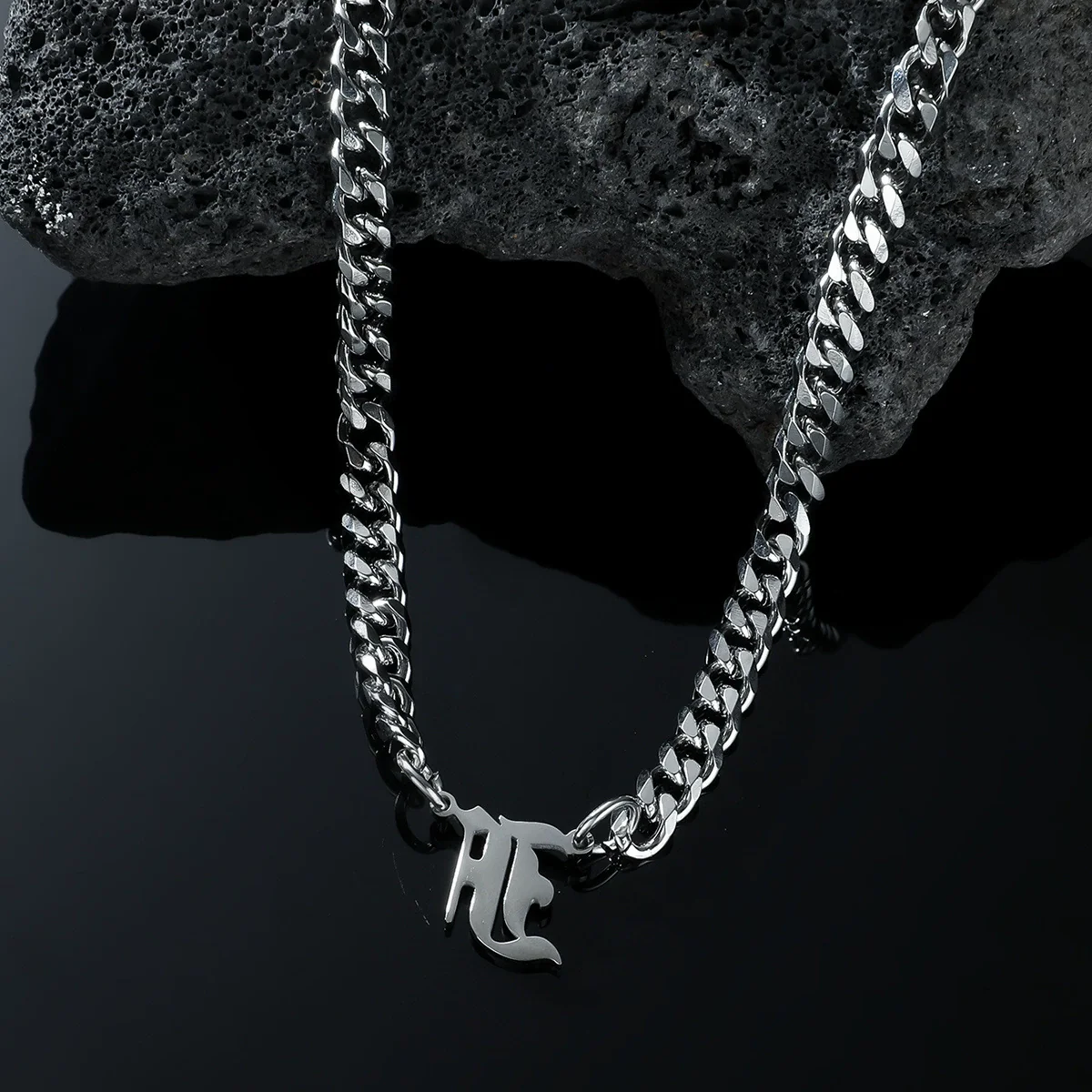 Titanium Steel English Alphabet Pendant Necklace With Cuban Chain Electroplating Hip Hop Fashion Style - Image 10