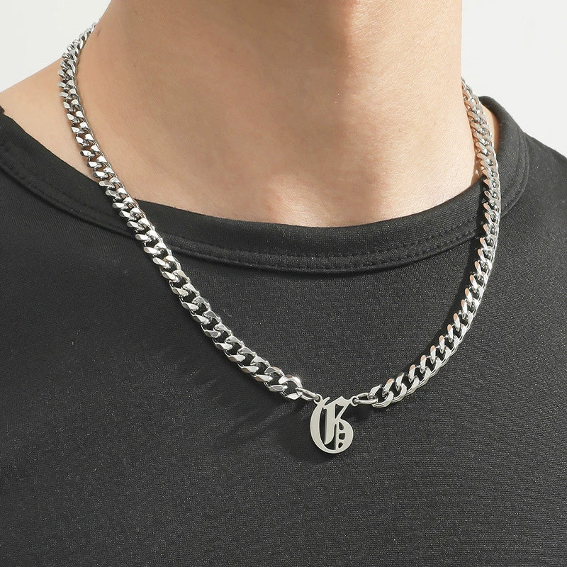 Titanium Steel English Alphabet Pendant Necklace With Cuban Chain Electroplating Hip Hop Fashion Style - Image 11