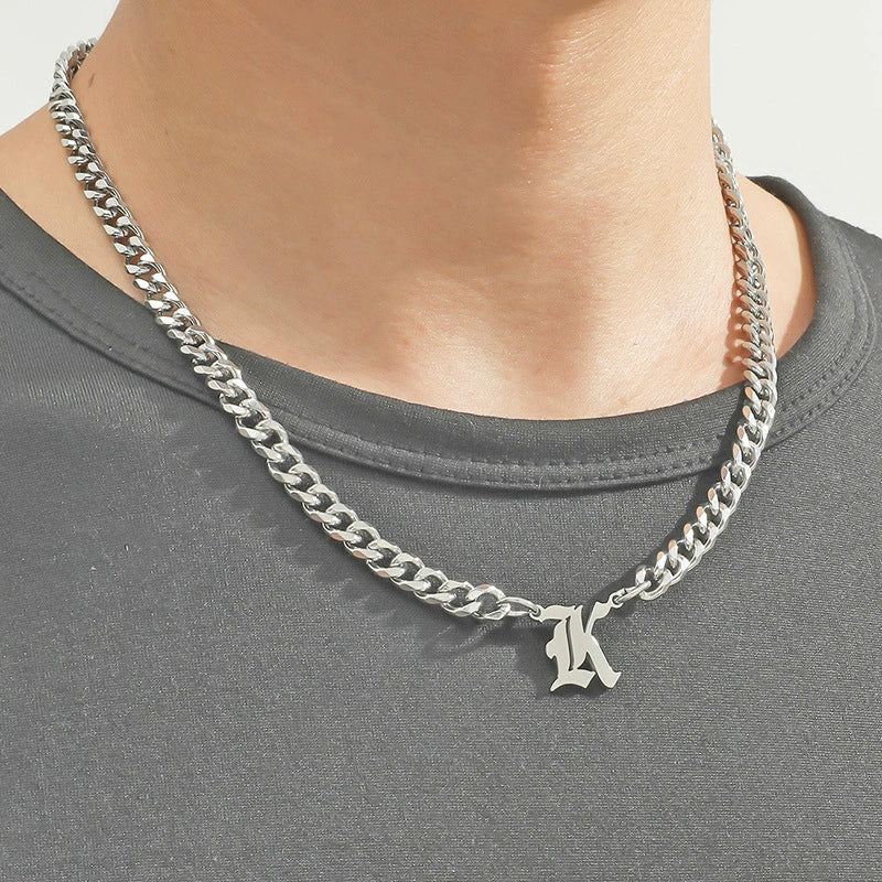 Titanium Steel English Alphabet Pendant Necklace With Cuban Chain Electroplating Hip Hop Fashion Style - Image 12