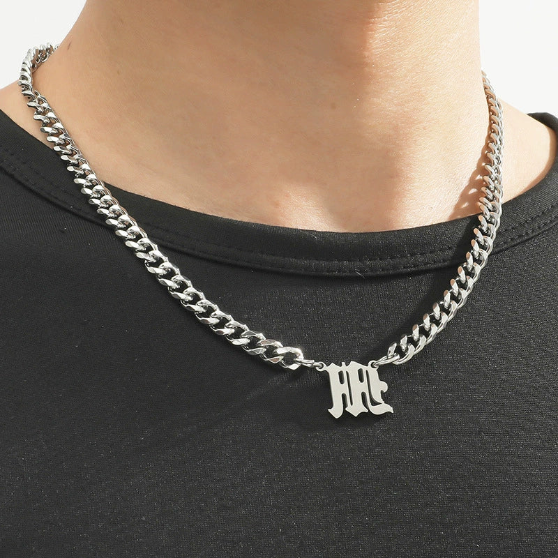 Titanium Steel English Alphabet Pendant Necklace With Cuban Chain Electroplating Hip Hop Fashion Style - Image 14