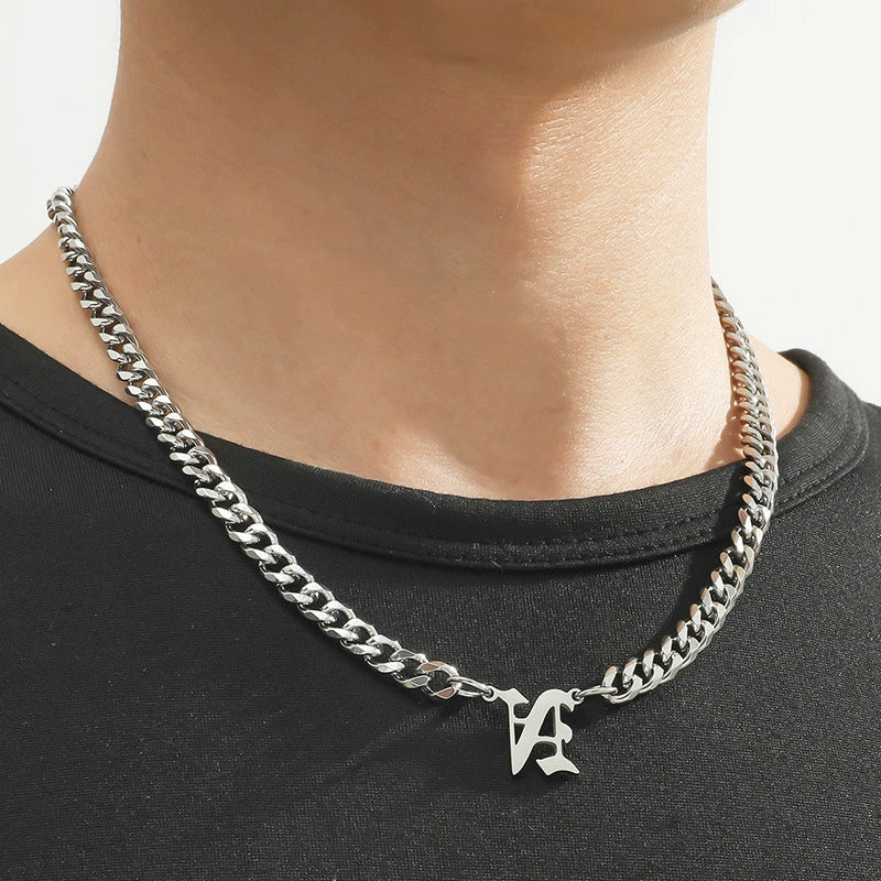 Titanium Steel English Alphabet Pendant Necklace With Cuban Chain Electroplating Hip Hop Fashion Style - Image 15