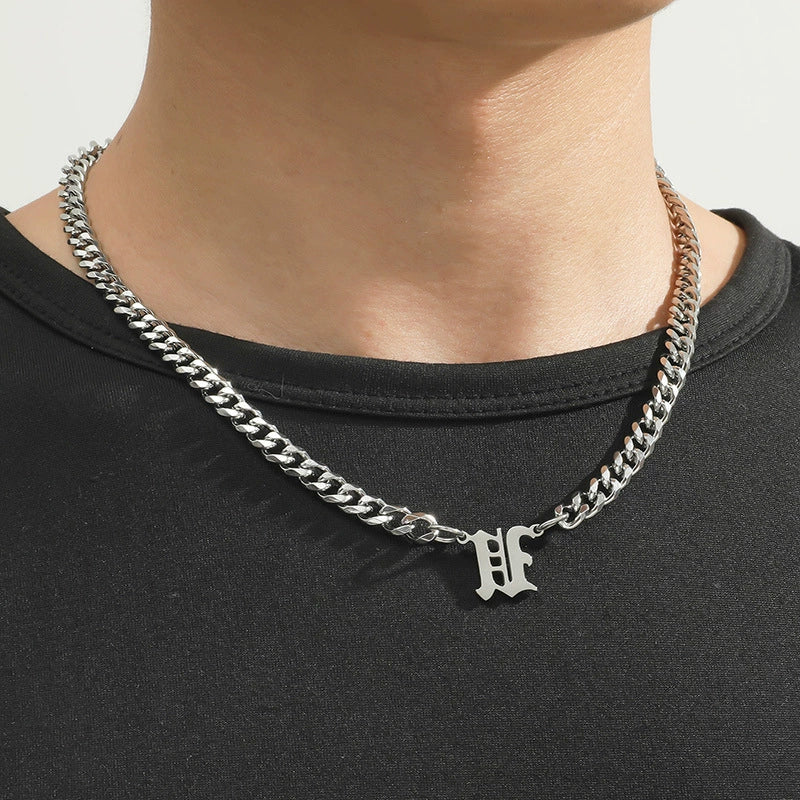 Titanium Steel English Alphabet Pendant Necklace With Cuban Chain Electroplating Hip Hop Fashion Style - Image 16
