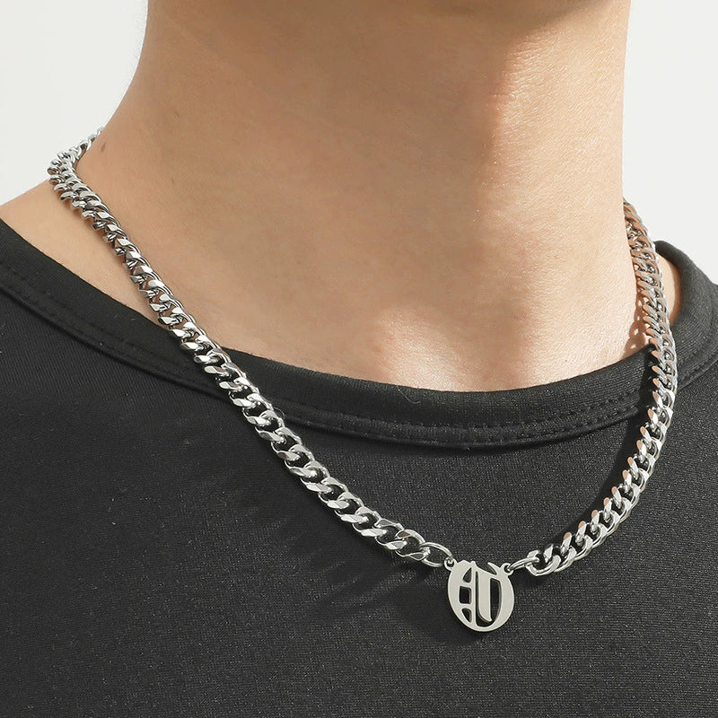 Titanium Steel English Alphabet Pendant Necklace With Cuban Chain Electroplating Hip Hop Fashion Style - Image 18
