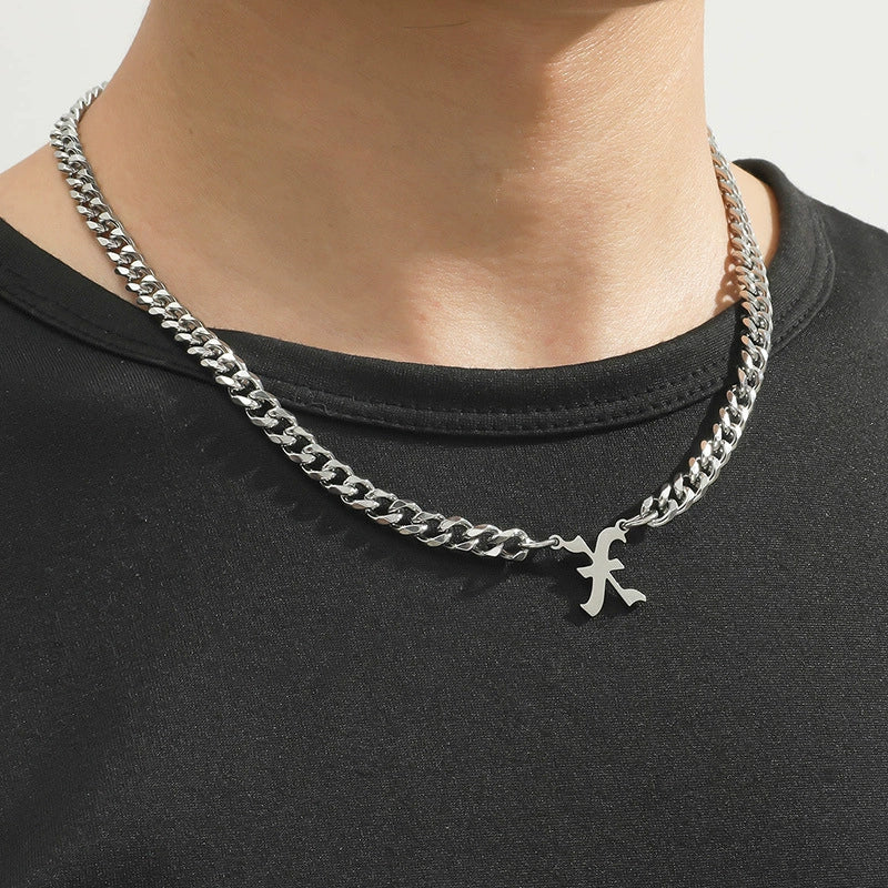 Titanium Steel English Alphabet Pendant Necklace With Cuban Chain Electroplating Hip Hop Fashion Style - Image 19