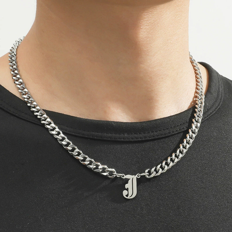 Titanium Steel English Alphabet Pendant Necklace With Cuban Chain Electroplating Hip Hop Fashion Style - Image 22