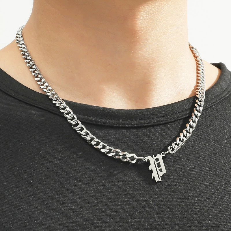 Titanium Steel English Alphabet Pendant Necklace With Cuban Chain Electroplating Hip Hop Fashion Style - Image 23