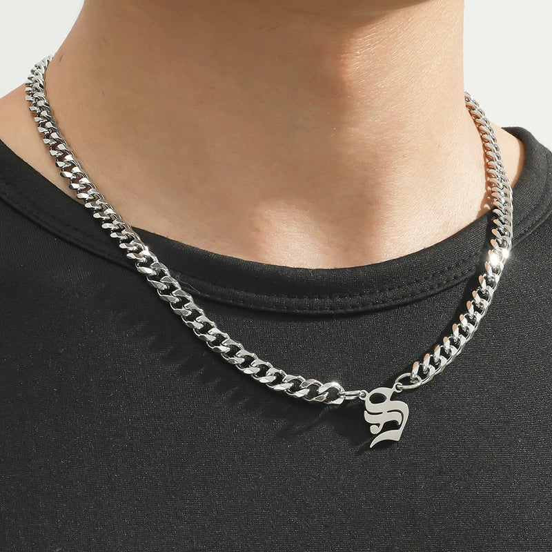 Titanium Steel English Alphabet Pendant Necklace With Cuban Chain Electroplating Hip Hop Fashion Style - Image 26