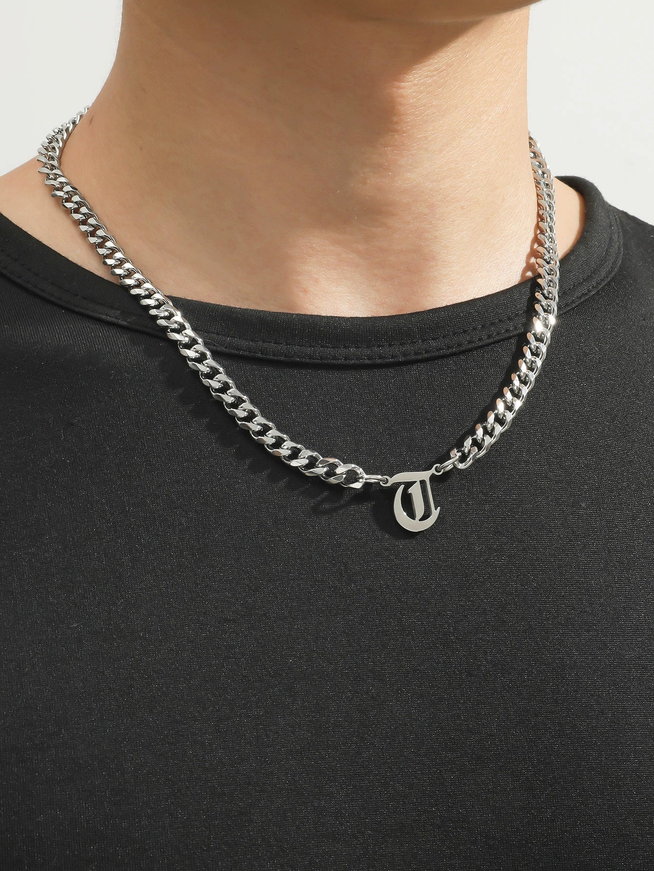 Titanium Steel English Alphabet Pendant Necklace With Cuban Chain Electroplating Hip Hop Fashion Style - Image 27