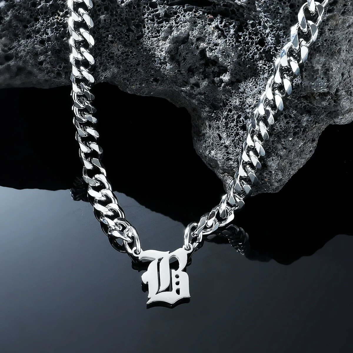 Titanium Steel English Alphabet Pendant Necklace With Cuban Chain Electroplating Hip Hop Fashion Style - Image 28