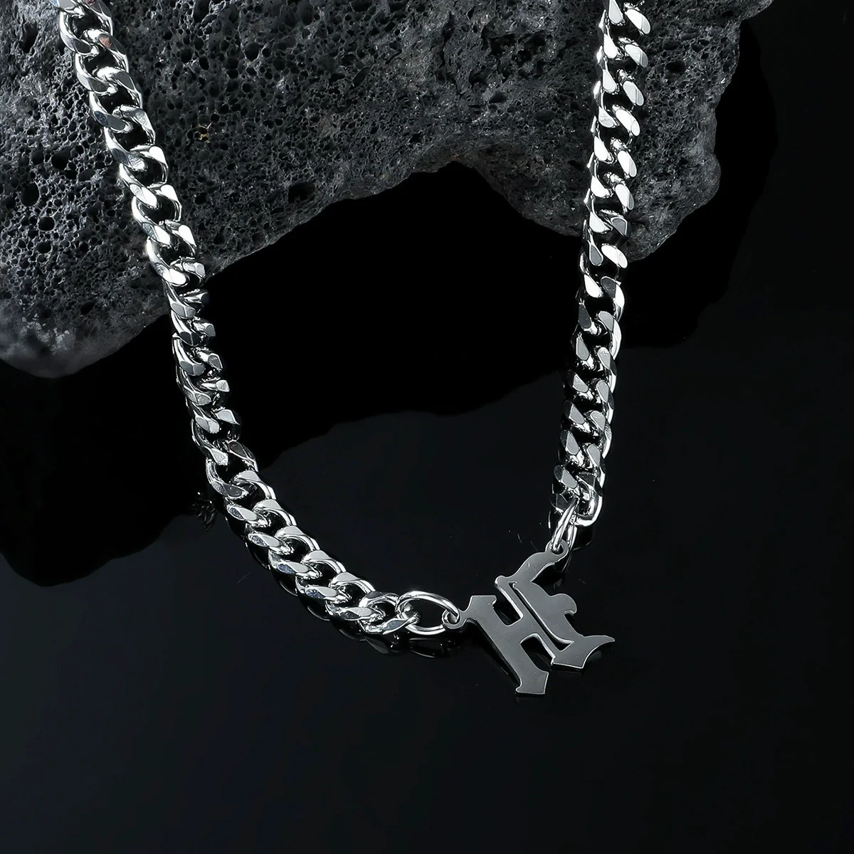 Titanium Steel English Alphabet Pendant Necklace With Cuban Chain Electroplating Hip Hop Fashion Style - Image 29
