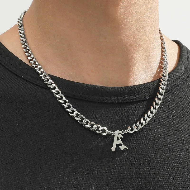 Titanium Steel English Alphabet Pendant Necklace With Cuban Chain Electroplating Hip Hop Fashion Style - Image 6