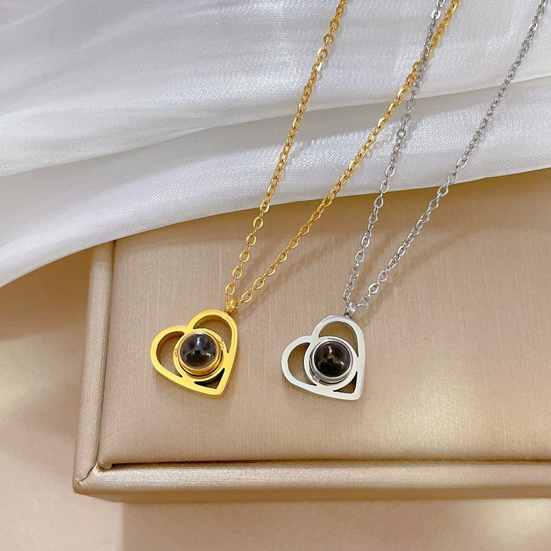 Titanium Steel Geometric Cartoon Style Electroplated Love Projection Minimalist Necklace Accessories - Image 4