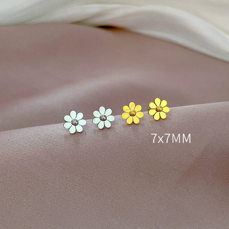 Titanium Steel Geometric Electroplated Earrings For Women With Mori Flower Minimalist Style - Image 2