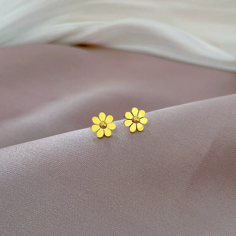 Titanium Steel Geometric Electroplated Earrings For Women With Mori Flower Minimalist Style - Image 5