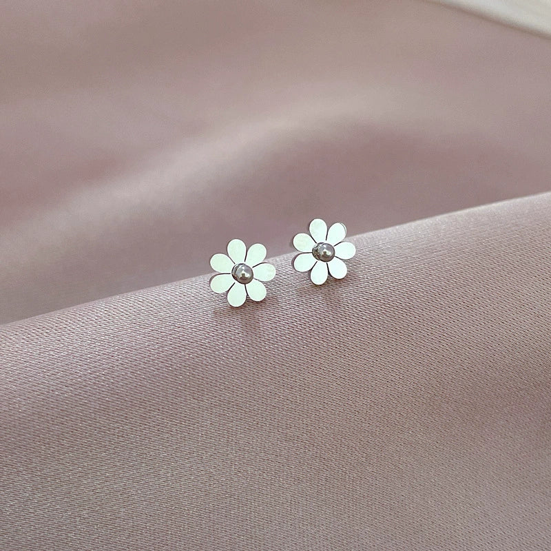 Titanium Steel Geometric Electroplated Earrings For Women With Mori Flower Minimalist Style - Image 6