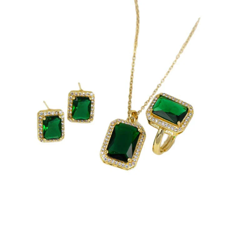 Titanium Steel Geometric Mixed Gemstone Pendant Jewelry Set With O Word Chain Electroplating Light Luxury Style - Image 5