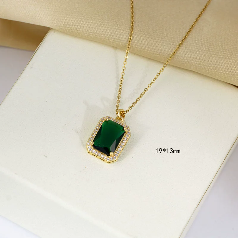 Titanium Steel Geometric Mixed Gemstone Pendant Jewelry Set With O Word Chain Electroplating Light Luxury Style - Image 6