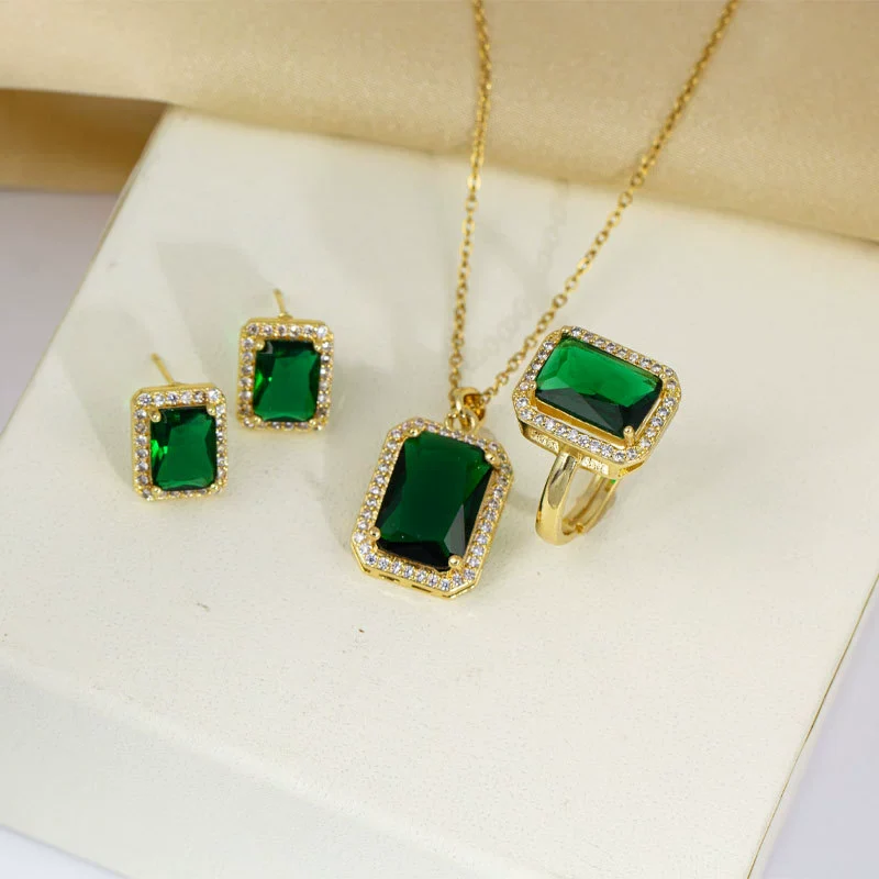 Titanium Steel Geometric Mixed Gemstone Pendant Jewelry Set With O Word Chain Electroplating Light Luxury Style - Image 9