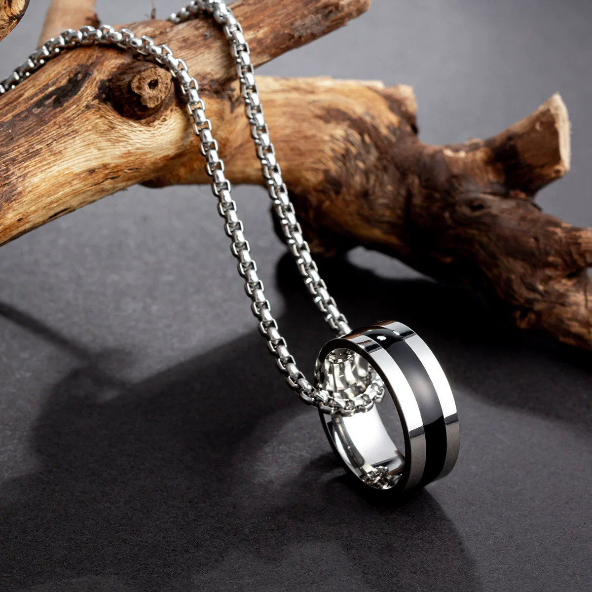 Titanium Steel Geometric Oil Drop Pendant Pearl Chain Necklace Unisex Polished - Image 2