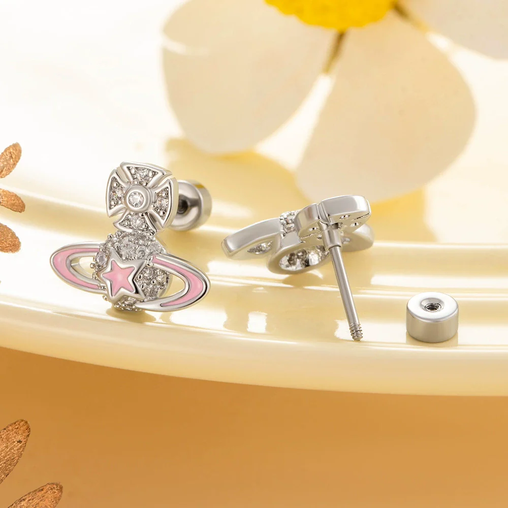 Titanium Steel Geometric Oildropping Saturn Electroplated Unisex Ear Nails - Image 3