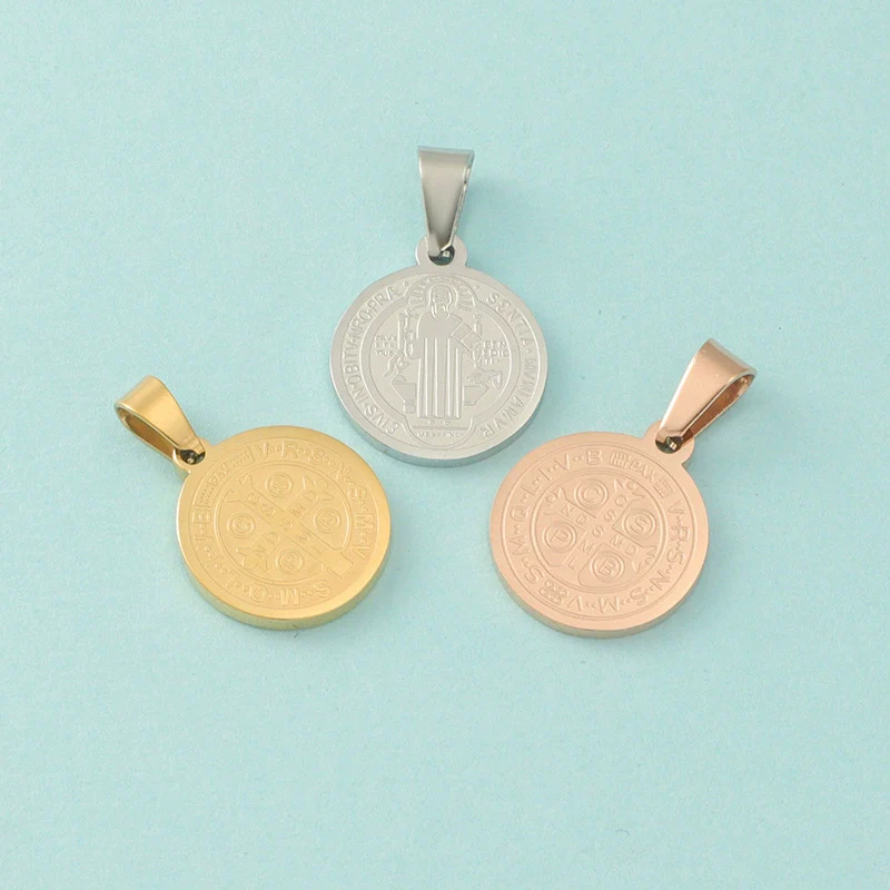Titanium Steel Geometric Round Cross Bead Pendant Jewelry Accessories Electroplated - Image 2