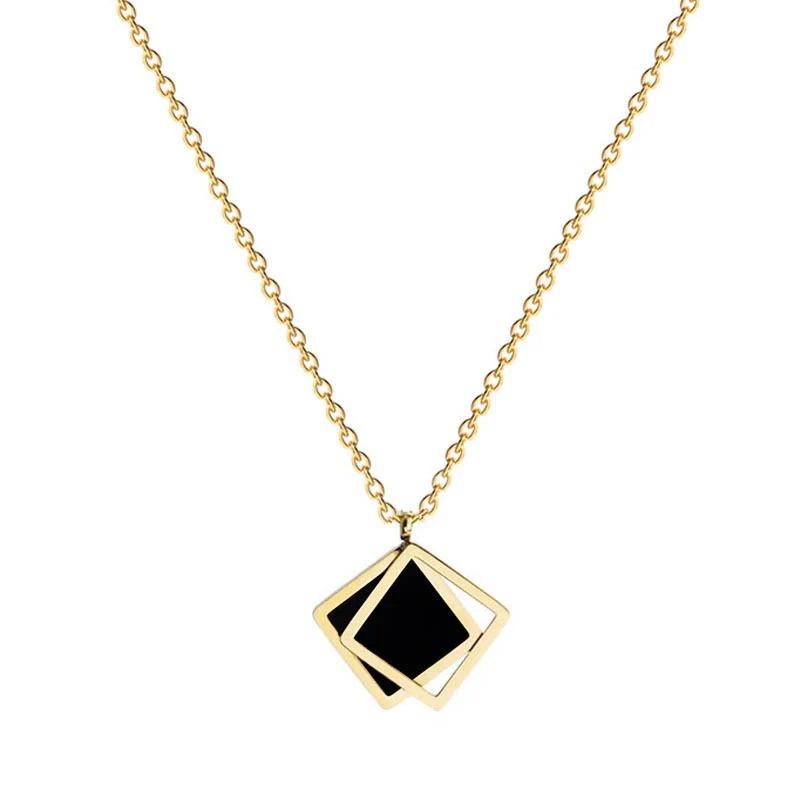 Titanium Steel Geometric Square Necklace With Furnace Real Gold Electroplating For Unisex - Image 5