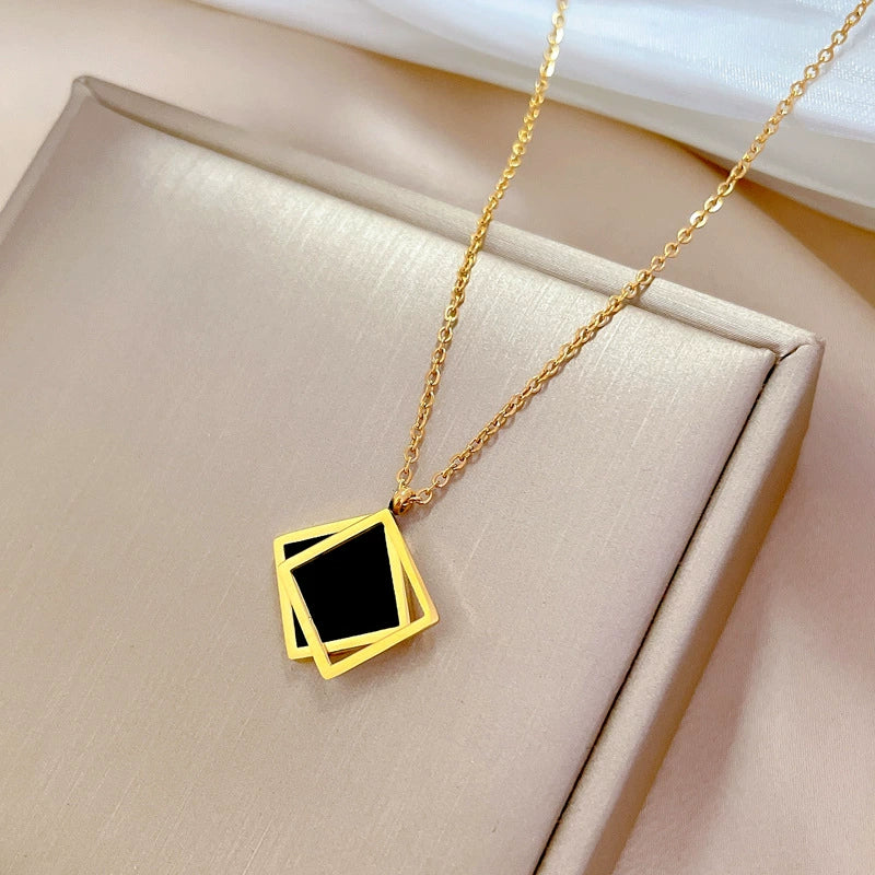 Titanium Steel Geometric Square Necklace With Furnace Real Gold Electroplating For Unisex - Image 6