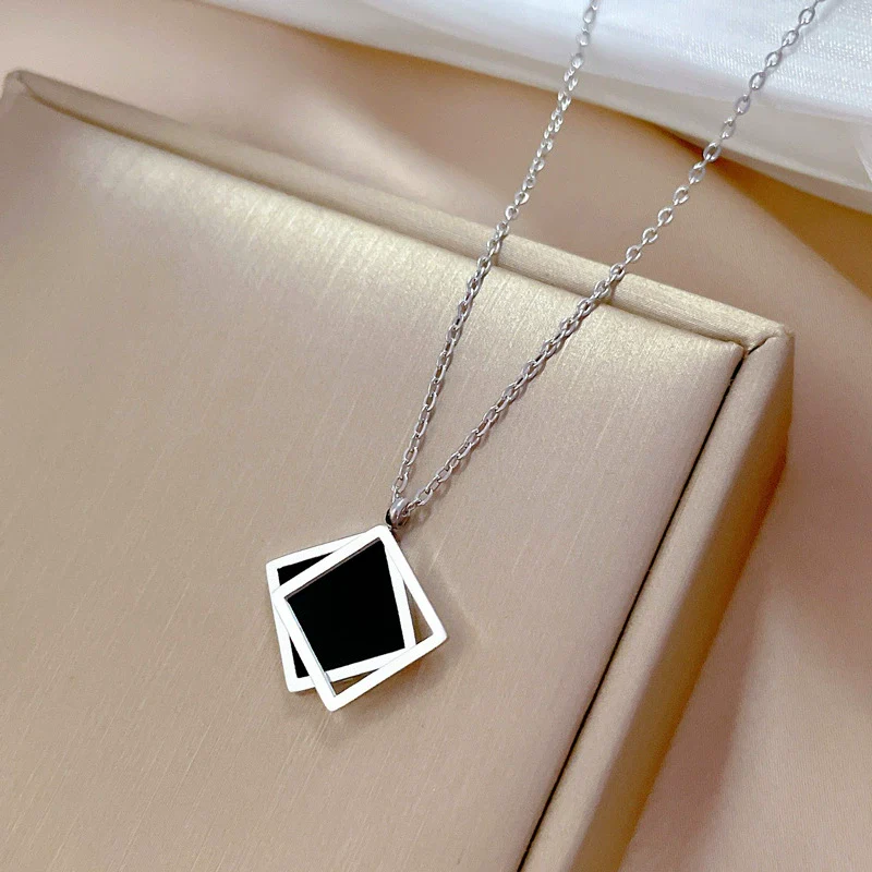 Titanium Steel Geometric Square Necklace With Furnace Real Gold Electroplating For Unisex - Image 7