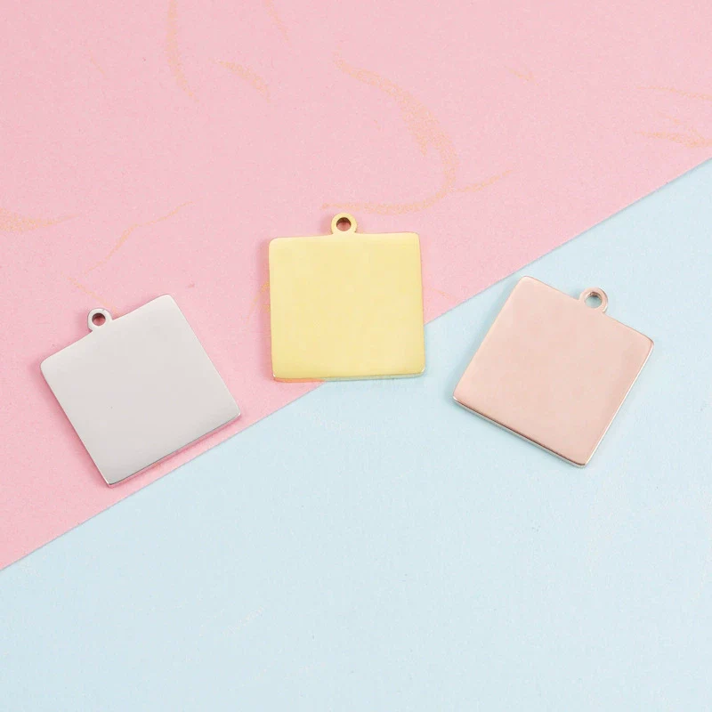 Titanium Steel Geometric Square Outer Hole Engraved And Electroplated Pendant Jewelry Accessories