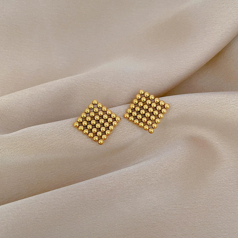 Titanium Steel Geometric Square Round Beads Electroplated Minimalist Earrings For Men And Women - Image 3