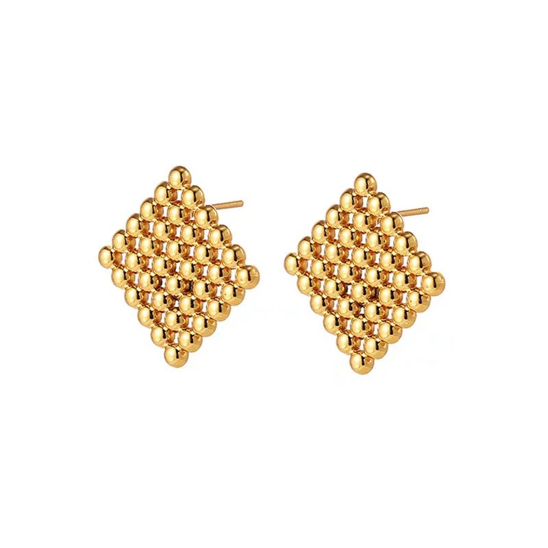 Titanium Steel Geometric Square Round Beads Electroplated Minimalist Earrings For Men And Women - Image 5