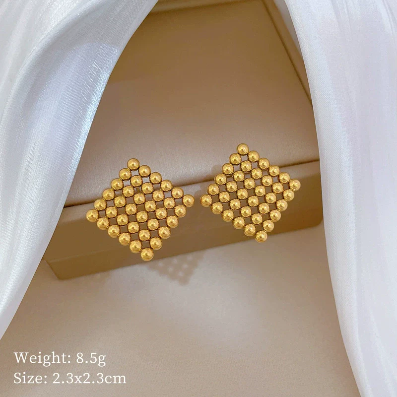 Titanium Steel Geometric Square Round Beads Electroplated Minimalist Earrings For Men And Women - Image 6