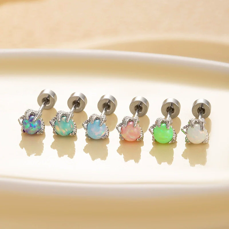 Titanium Steel Geometric Style Dragon Ball Dragon Claw Ear Nails For Women With Precious Stones
