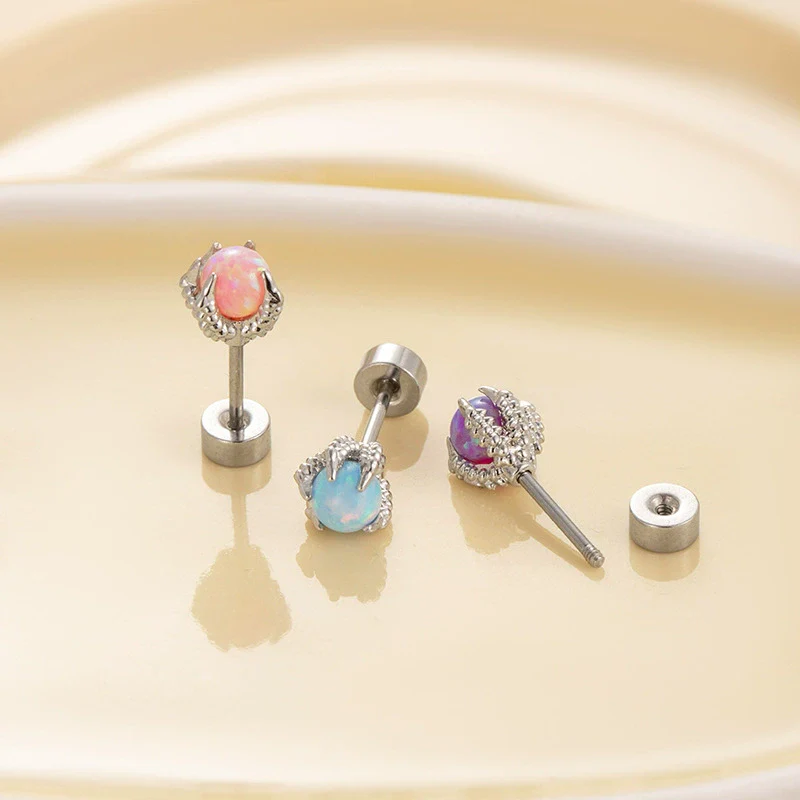 Titanium Steel Geometric Style Dragon Ball Dragon Claw Ear Nails For Women With Precious Stones - Image 2