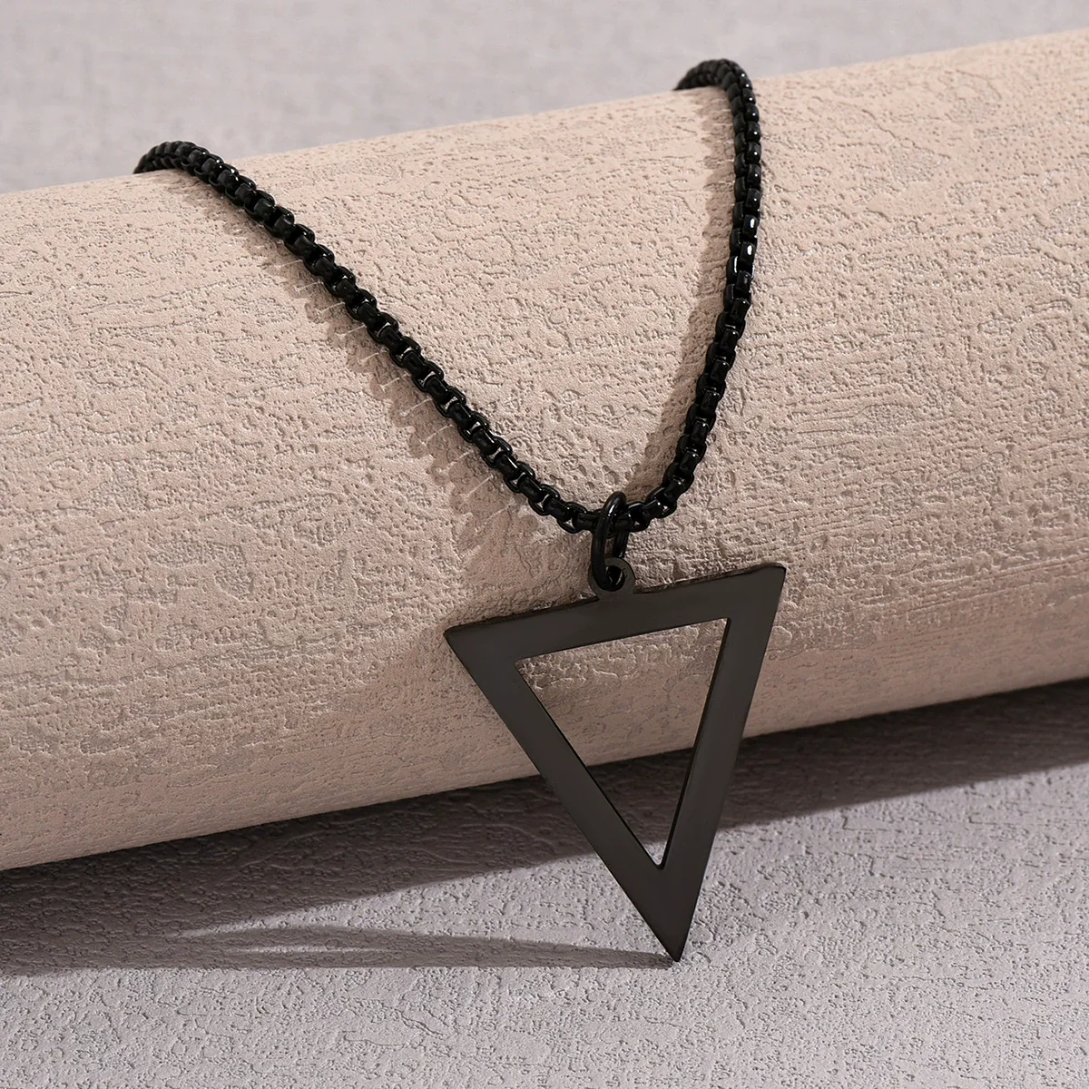 Titanium Steel Geometric Triangle Pendant Necklace With Pearl Chain Electroplated For Unisex Personality Jewelry - Image 6