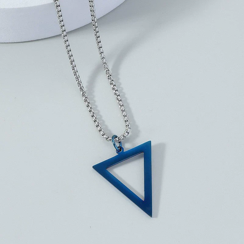 Titanium Steel Geometric Triangle Pendant Necklace With Pearl Chain Electroplated For Unisex Personality Jewelry - Image 8