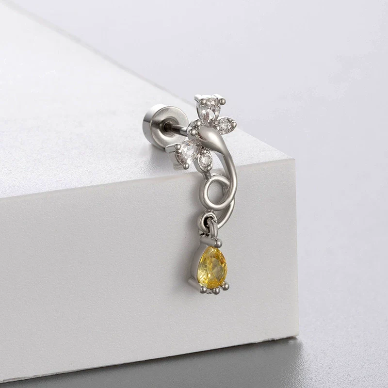 Titanium Steel Geometric Zirconia Women's Puncture Earrings - Image 3