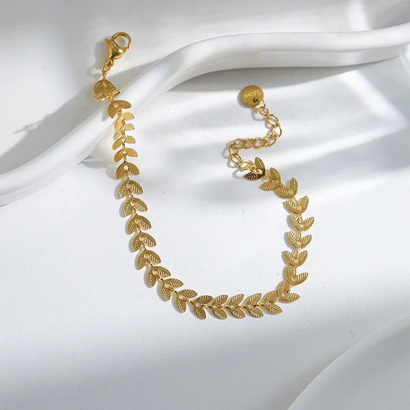 Titanium Steel Goldplated Leaf Bracelet For Women Fashionable Jewelry - Image 3