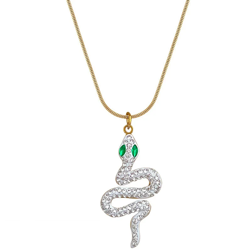 Titanium Steel Greeneyed Snake Minimalistic Style Gold Plated Necklace With Geometric And Cartoon Patterns - Image 5