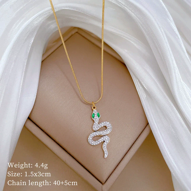 Titanium Steel Greeneyed Snake Minimalistic Style Gold Plated Necklace With Geometric And Cartoon Patterns - Image 6