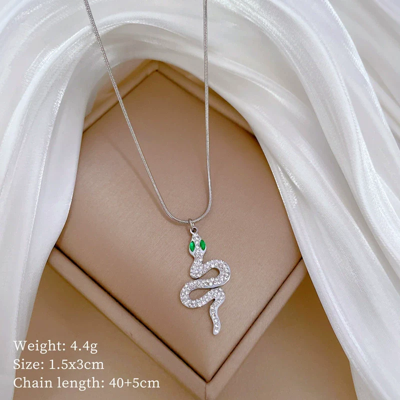 Titanium Steel Greeneyed Snake Minimalistic Style Gold Plated Necklace With Geometric And Cartoon Patterns - Image 7